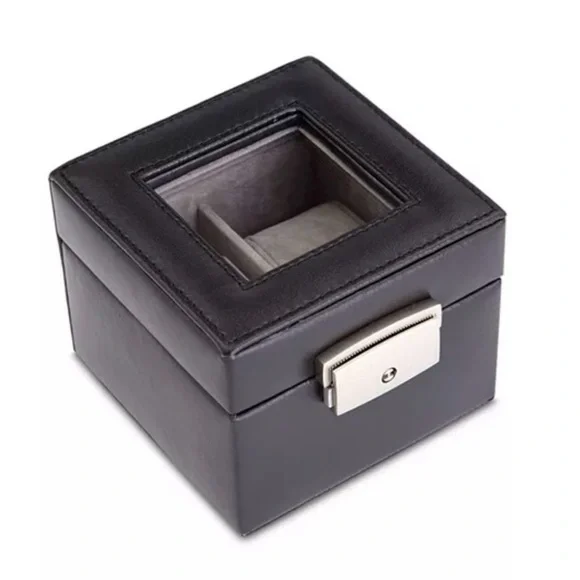ROYCE New York Leather Black and Silver Watch Box with Key